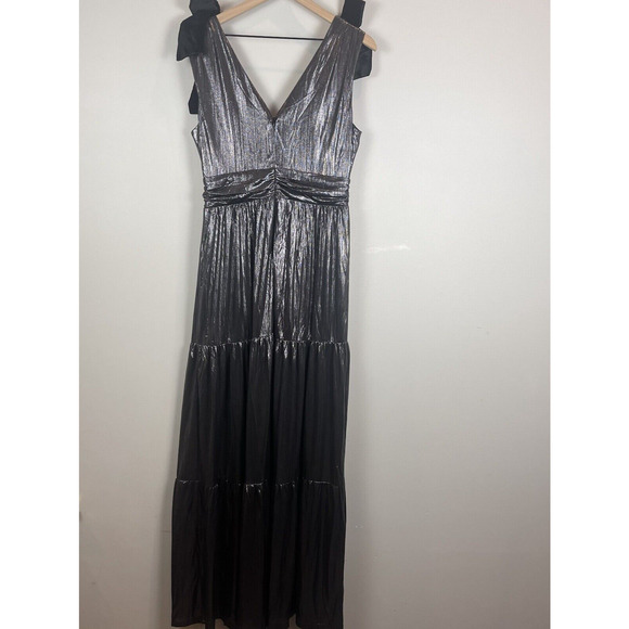 Sugar Lip Womens Maxi Dress Large Gunmetal Liquid Satin Tiered Whimsygoth Grunge - Picture 12 of 15
